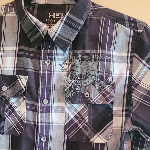 Genlty Worn! HELIX - Mens Plaid Graphic Long Sleeve Shirt - Size XL Y2K - Picture 4 of 5